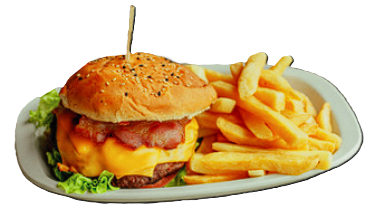 Hamburguesa casera con cheddar y panceta crocante