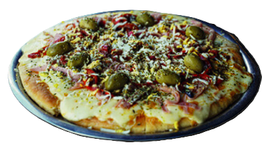Pizza especial con jamón cocido y morrones