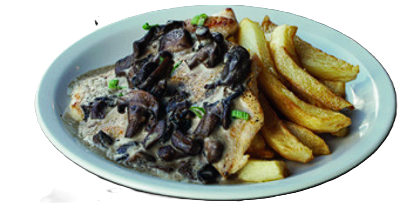 Filet de pollo al champignon con papas rústicas