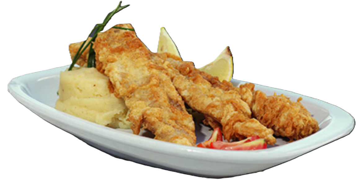 Merluza a la romana con puré de papas