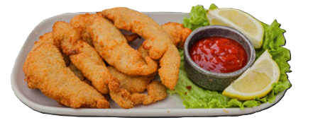 Tiras de pollo rebozado con salsa BBQ